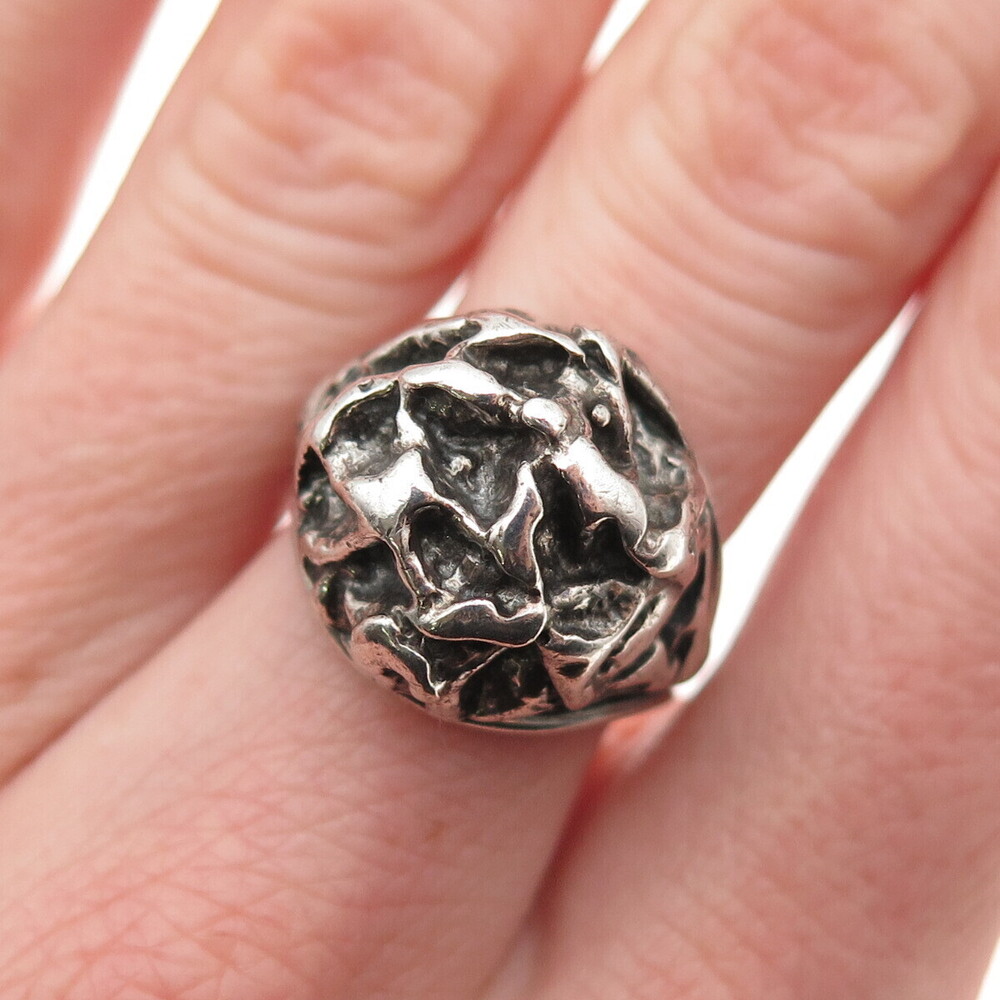 Beau 925 Sterling Silver Vintage Modernist Oxidized Dome Adjustable Ring Size 7